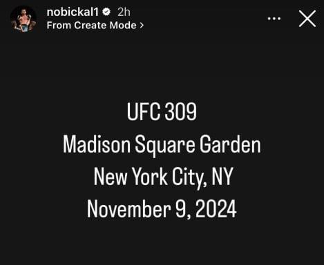 Bo Nickal next fight at UFC 309 at MSG per IG