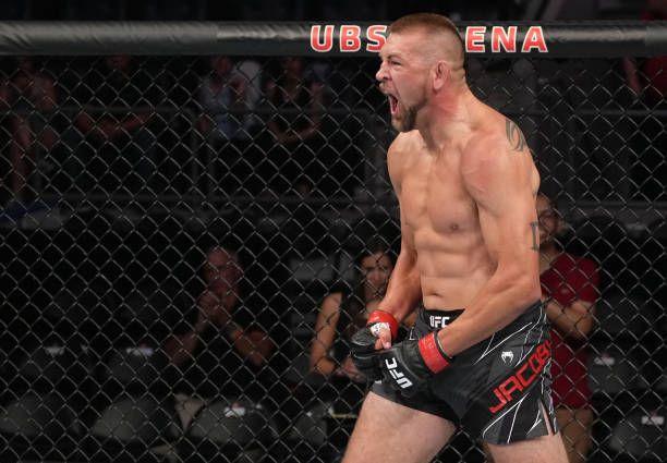 Dustin Jacoby after earning his sixth win in the octagon. Credits to: Jeff Bottari-Zuffa LLC.