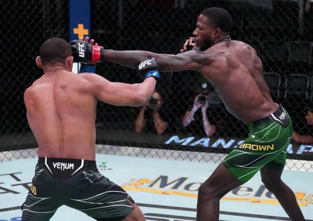 Randy Brown landing a jab on Francisco Trinaldo. Credits to: Jeff Bottari-Getty Images.
