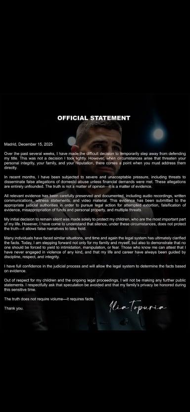 Ilias statement about not defending his title