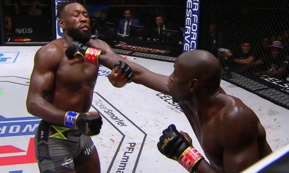 Sadibou Sy using his jab to keep Delano Taylor at bay. Credits to: MMA Junkie Staff - MMA Junkie