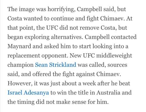Sean Strickland was originally offered a fight against Khamzat Chimaev at UFC 294, per ESPN