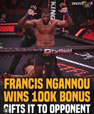 Francis wins 100k bonus and gifts it to Philipe Lins. Imagine hating this man. What other fighter would do this?