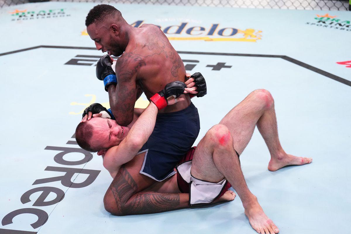 Jose Johnson lands vicious ground and pound on Jack Cartwright. Credit: MMA Fighting.