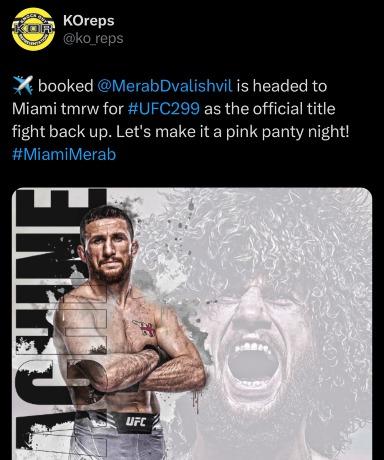 Merab Dvalishvili's management confirms that he's the back up fighter for Sean O'Malley vs. Marlon Vera at UFC 299