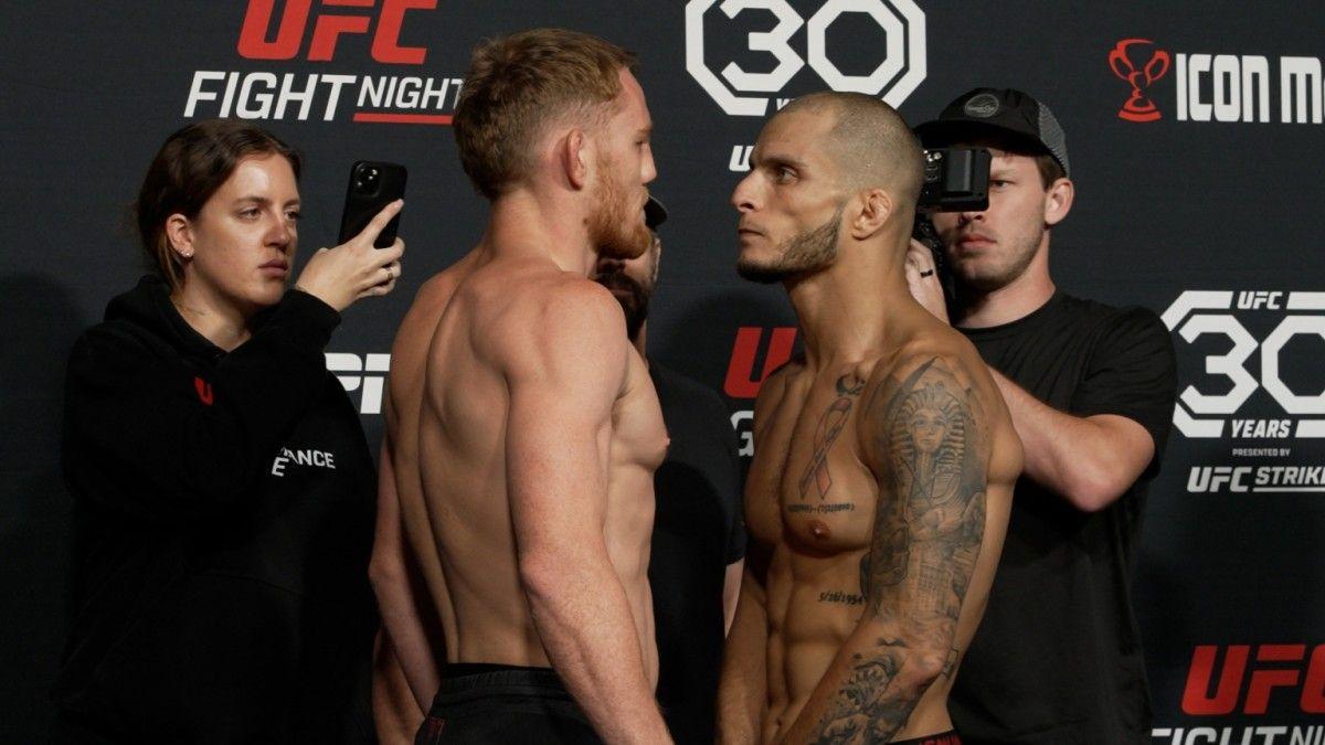 Jack Della Maddalena faces off against Bassil Hafez. Photo by Ken Hathaway, MMA Junkie.