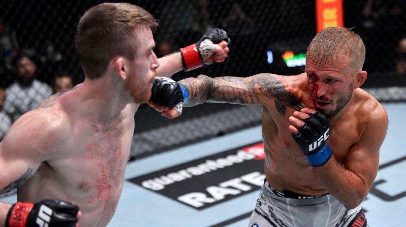 TJ Dillashaw makes a successful return against Cory Sandhagen. Credits to: Jeff Botari/Zuffa LLC