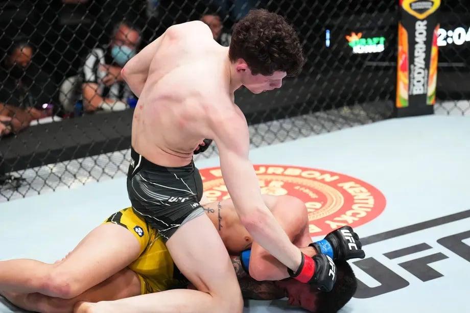 Chase Hooper TKOing Felipe Colares in his most recent UFC victory. Credits to: Chris Unger - Zuffa LLC.