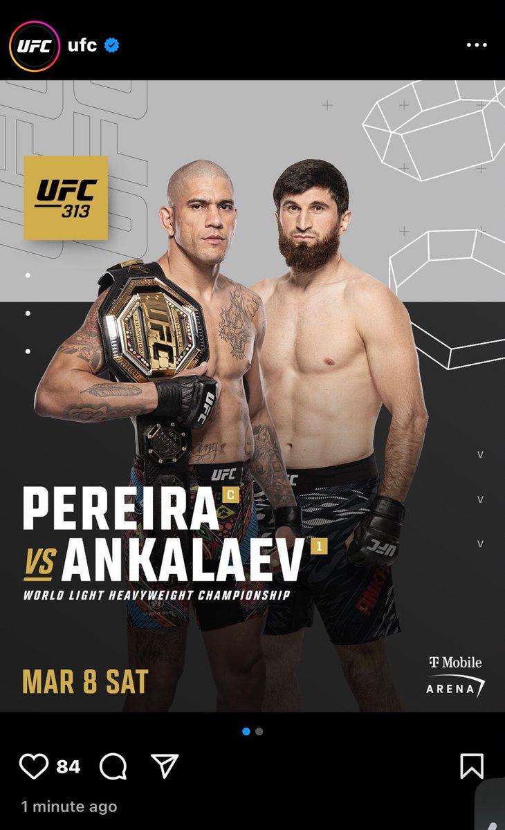 Pereira vs. Ankalaev and Gaethje vs. Hooker official for UFC 313