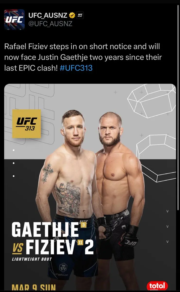 This ufc Account may have leaked Early that Rafael Fiziev is stepping in to fight Justin Gaethje 