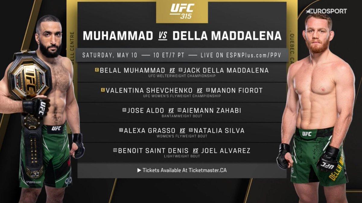 Official main card for UFC 315