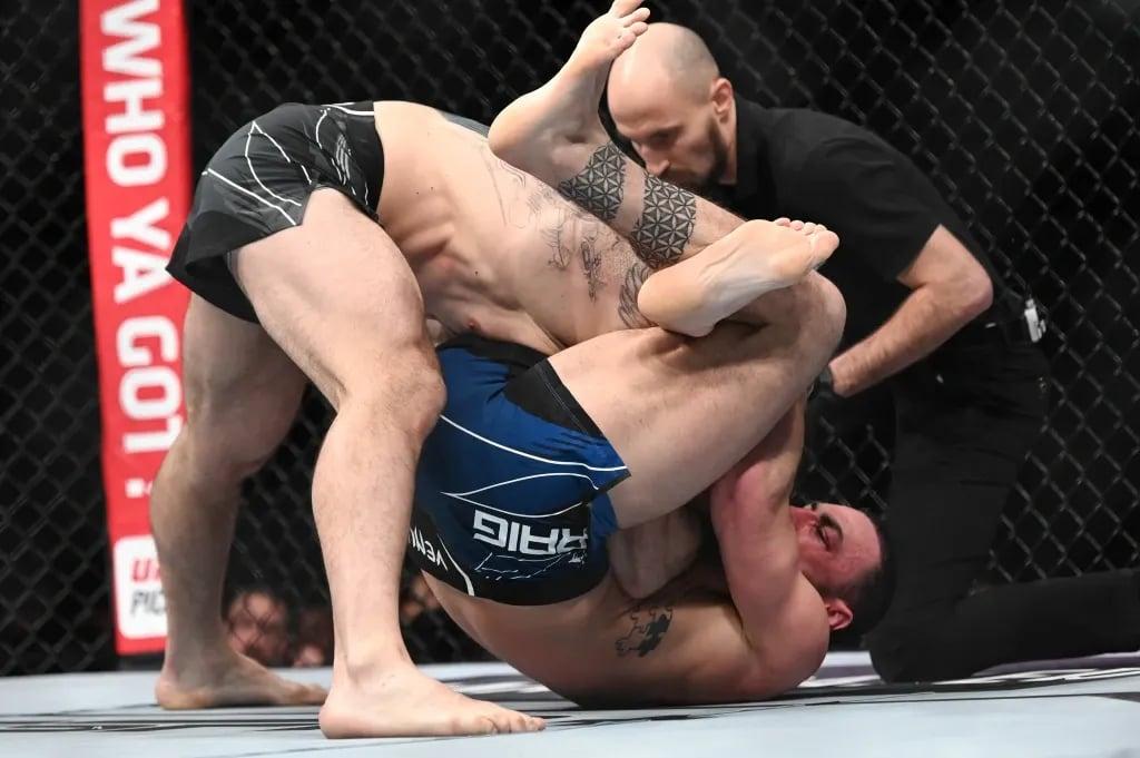 Paul Craig submitting Nikita Krylov with a triangle choke in his last victory. Credits to: Haljestam - USA TODAY Sports.
