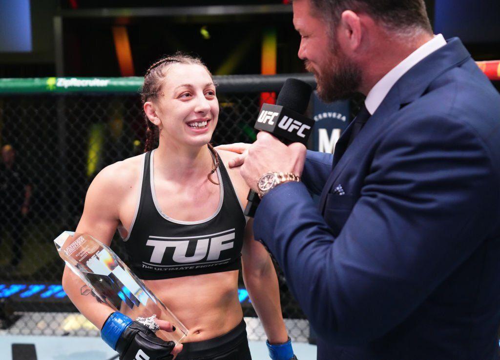 Julianna Miller reacts to winning The Ultimate Fighter finale. Credits to: Chris Unger-Zuffa LLC