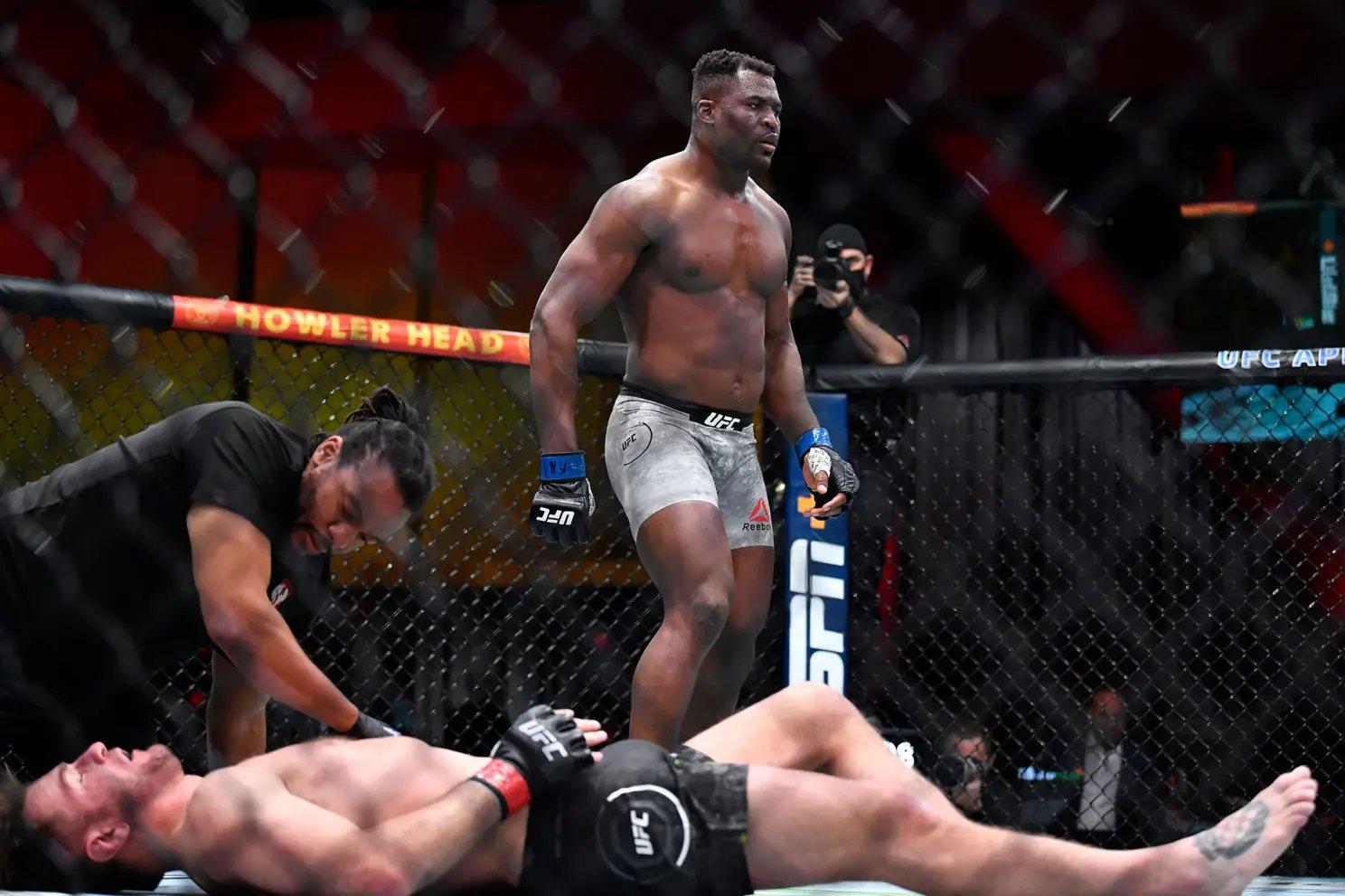 Francis Ngannou seconds after knocking out Stipe Miocic. Credit: UFC/Zuffa LLC