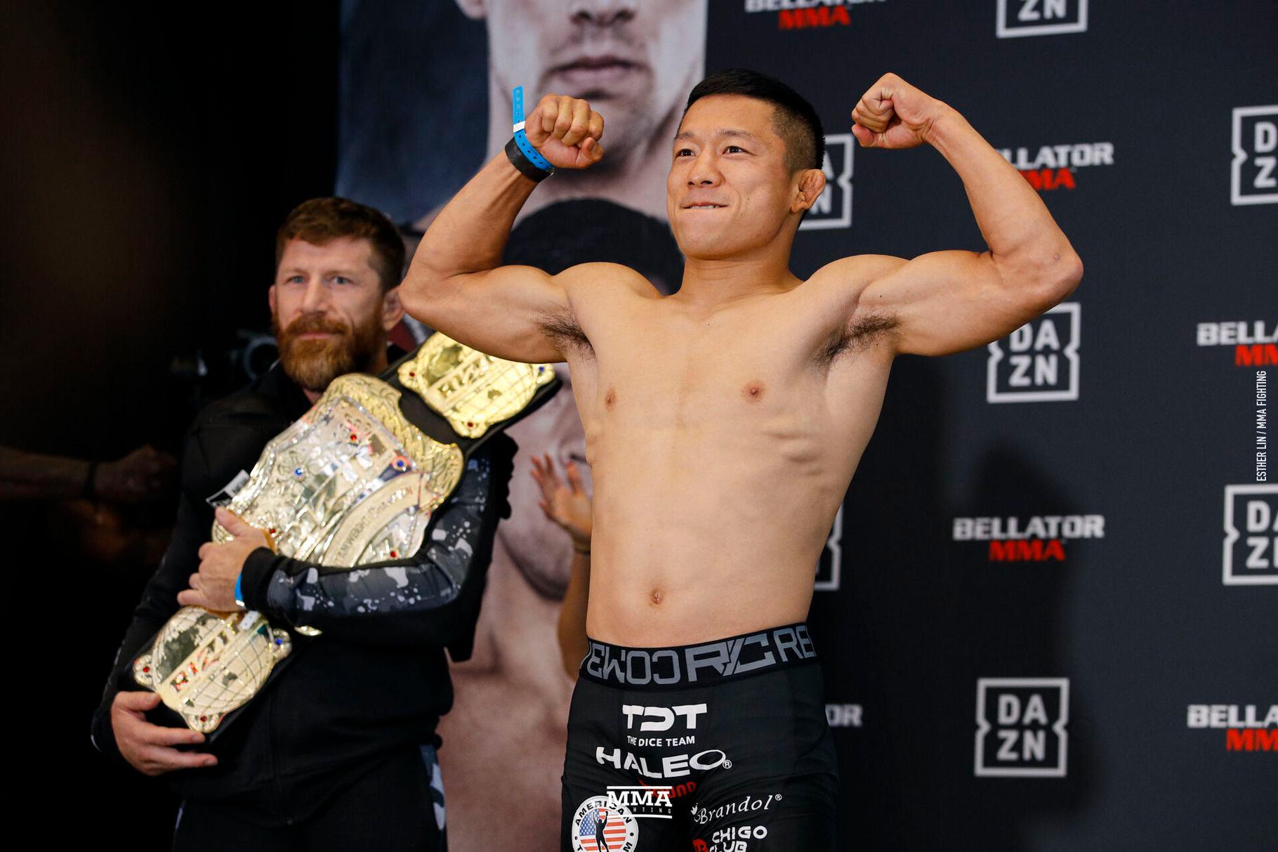 Kyoji Horiguchi weighs in ahead of a Bellator event. Credits to: Esther Lin-MMA Fighting.