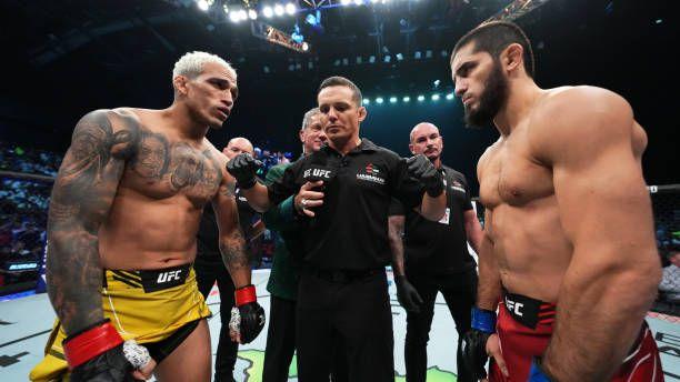Charles Oliveira and Islam Makhachev before their UFC 280 fight. Credits to: Chris Unger - Zuffa LLC.