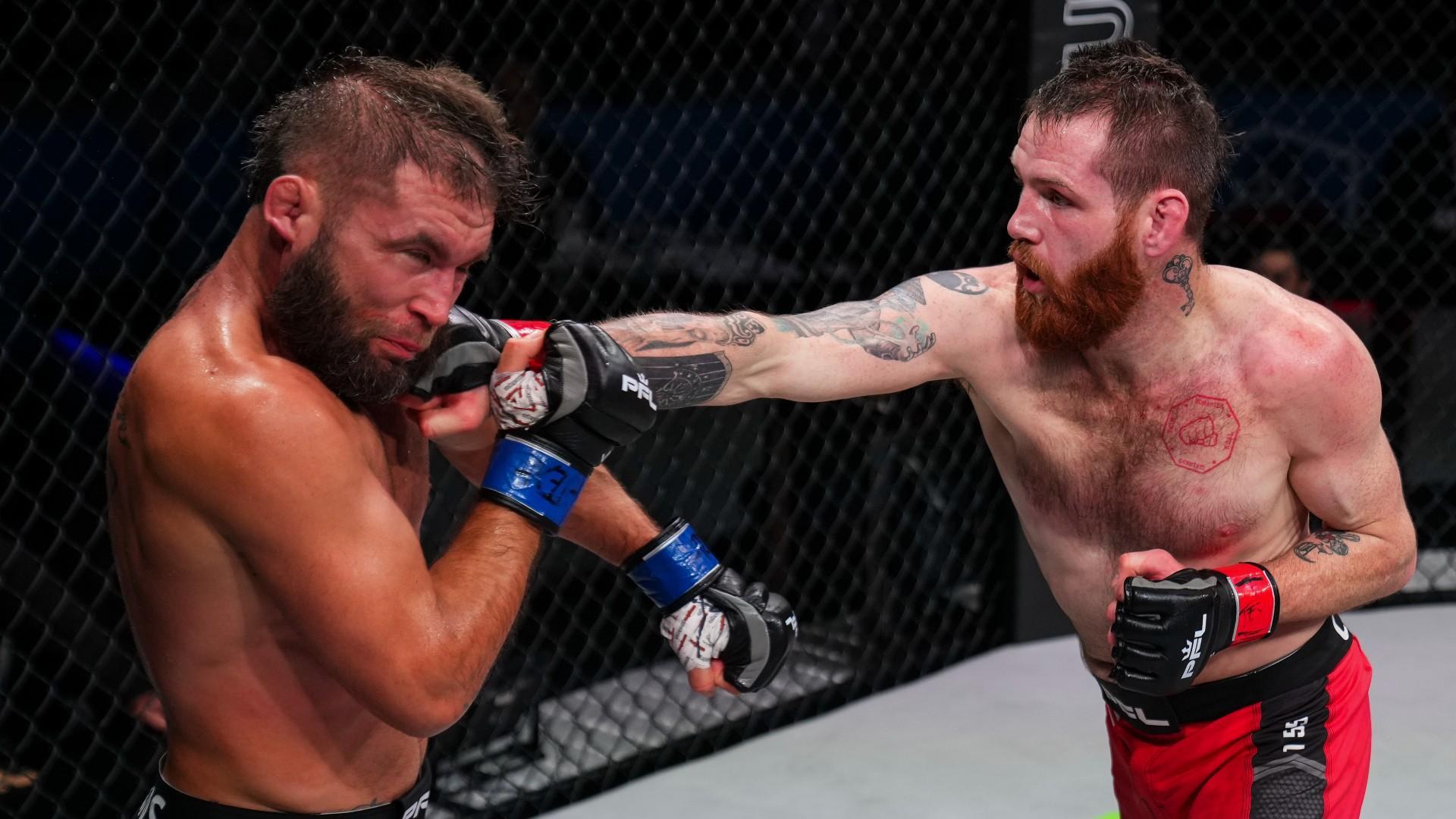 Clay Collard lands a right hand on Jeremy Stephens. Credits to: PFL