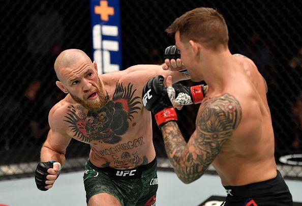 Conor McGregor lands a left during his fight with Dustin Poirier. Credits to - Zuffa LLC via Getty Images