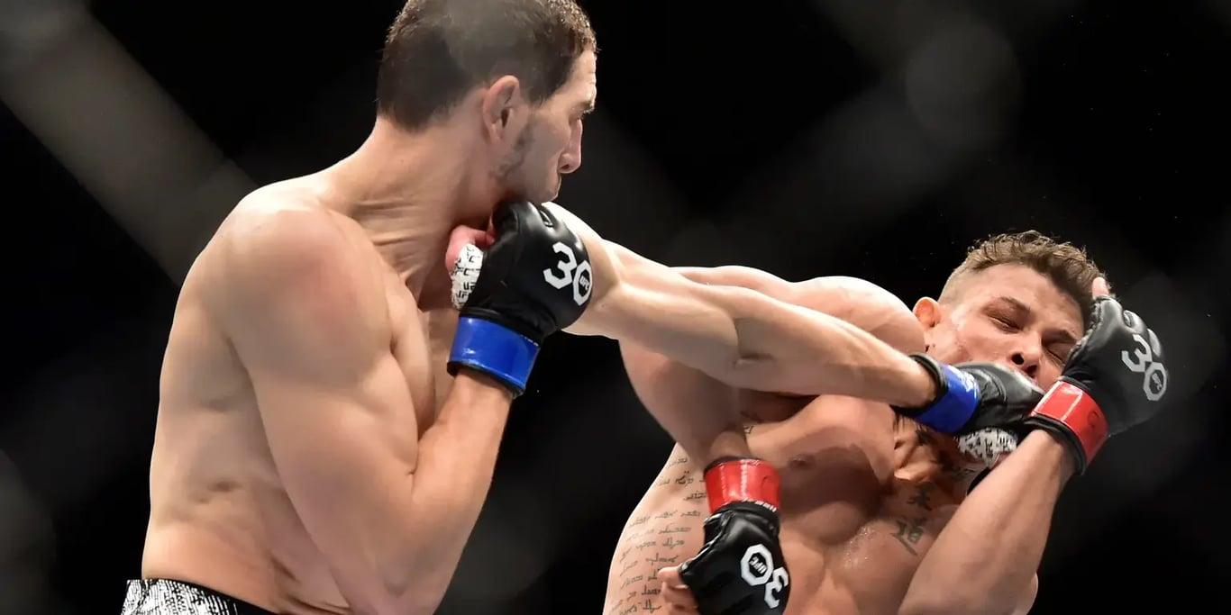 Abus Magomedov punching Caio Borralho at UFC Fight Night 231. Credits to: Jason da Silva - USA TODAY Sports.