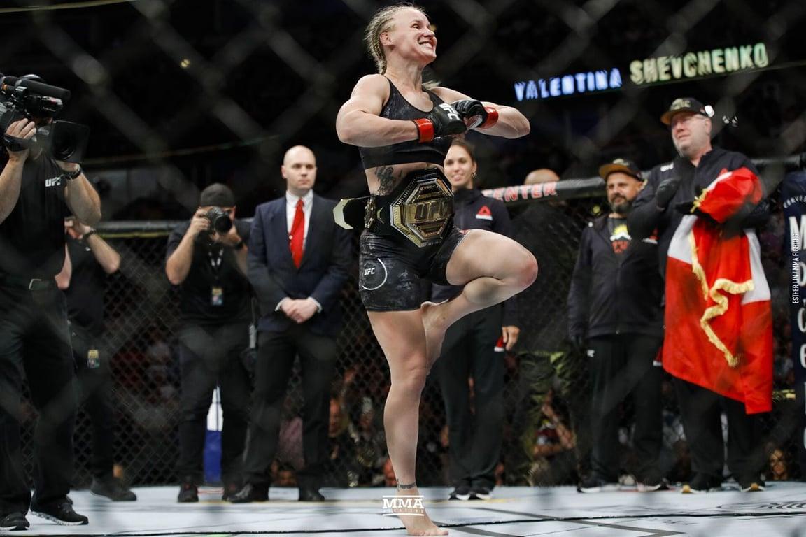 Valentina Shevchenko with her signature celebration dance. Credits to: Esther Lin-MMAFighting