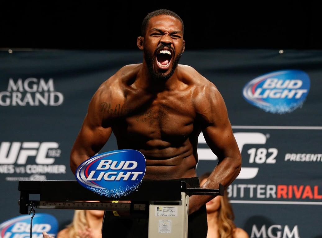 Jon Jones at the ceremonial weigh-ins for UFC 182. Credits to: Josh Hedges - Getty Images.