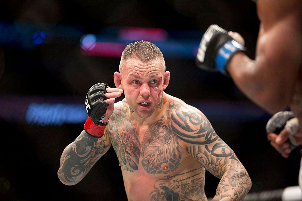 Ross Pearson faces down his opponent mid fight. Credits to: Zuffa LLC