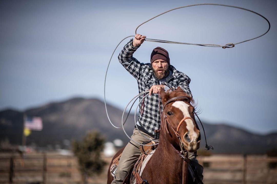 Cowboy Cerrone rides a horse at the BMF Ranch. Credit: The Sun.