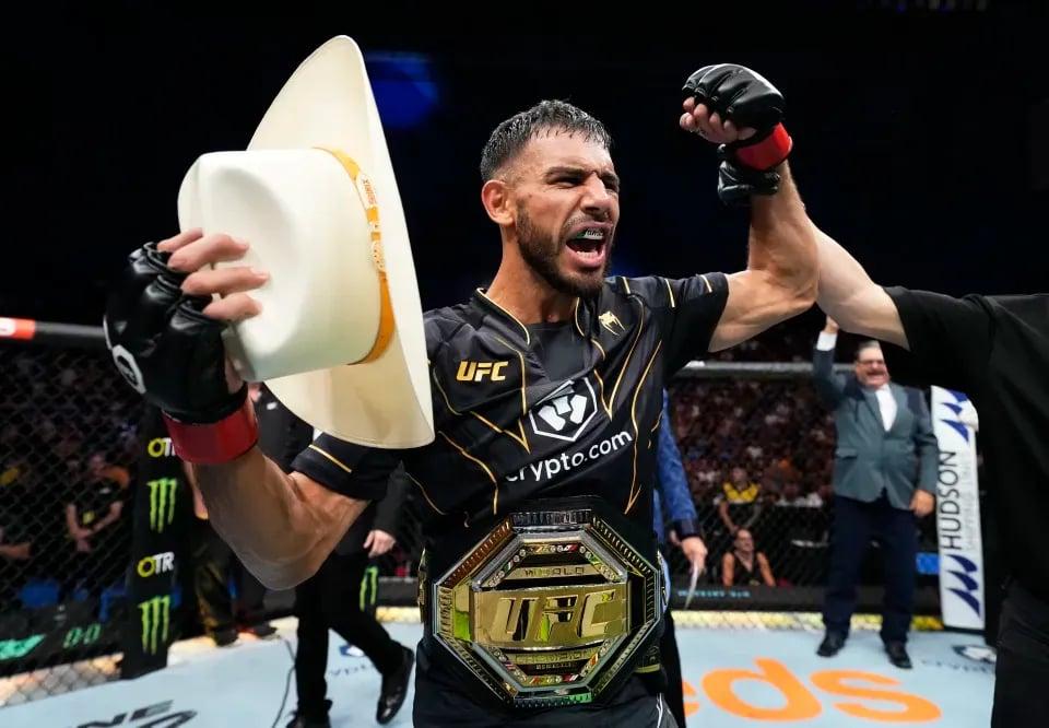 Yair Rodriguez after winning the Interim title. Credit:  Chris Unger - Zuffa LLC via Getty Images.