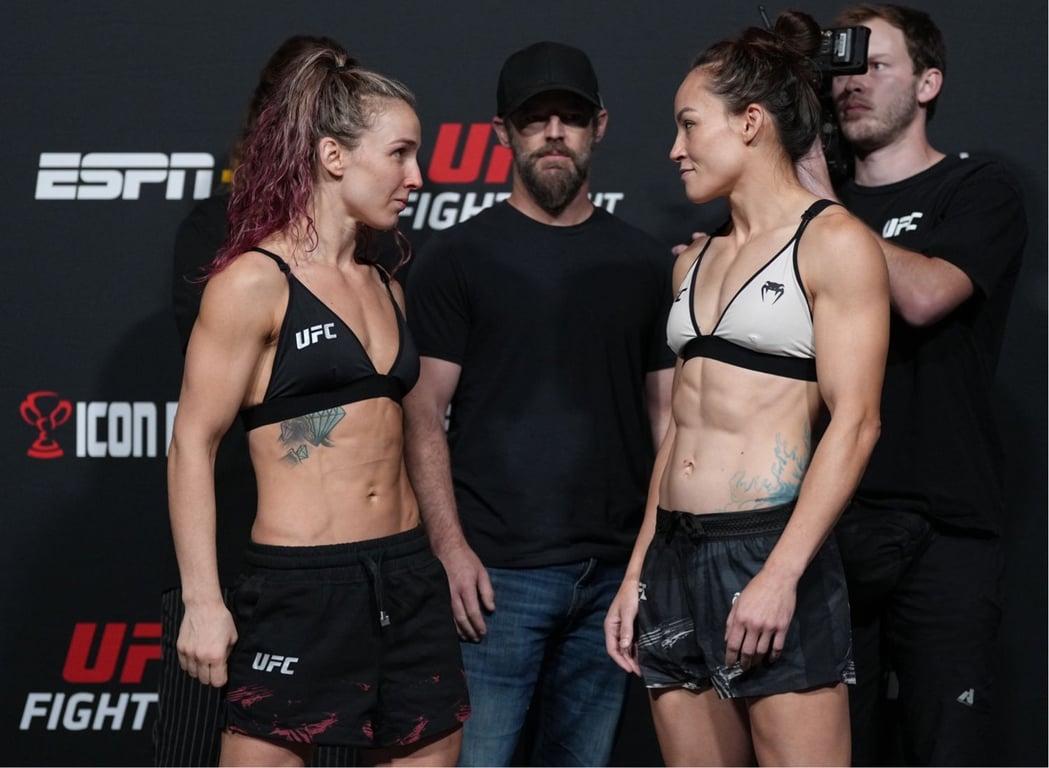 Vanessa Demopoulos and Jinh Yu Frey face off before the lone Women's fight on the card. Credits to: Jeff Bottari-Zuffa LLC