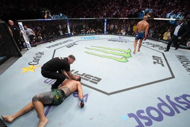 The aftermath of Ciryl Gane knocking out Tai Tuivasa at UFC Paris. Credits to: Jeff Bottari-Getty Images.