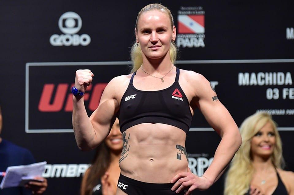 Valentina Shevchenko weighs in ahead of her Flyweight debut in 2018. Credits to: Jason Silva-USA TODAY Sports.