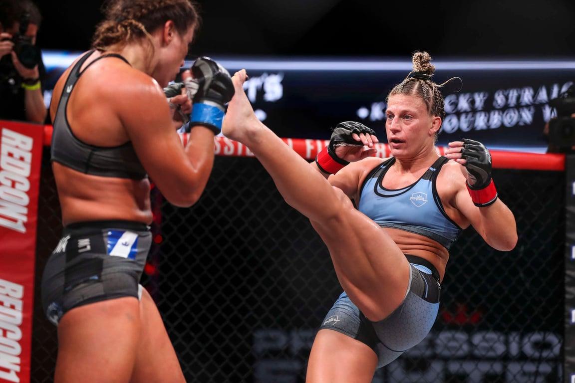 Kayla Harrison attempts a front kick. (Professional Fighters League)