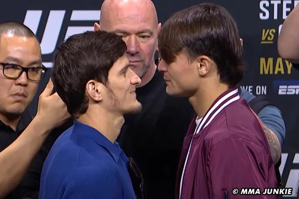 Movsar Evloev and his sideburns face off against Diego Lopes. Photo by MMAJunkie.