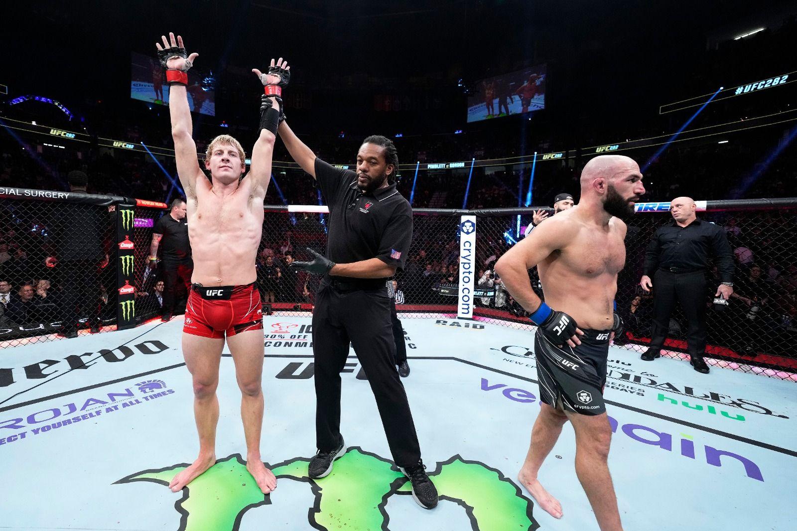 Paddy Pimblett with a controversial win against Jared Gordon during UFC282.