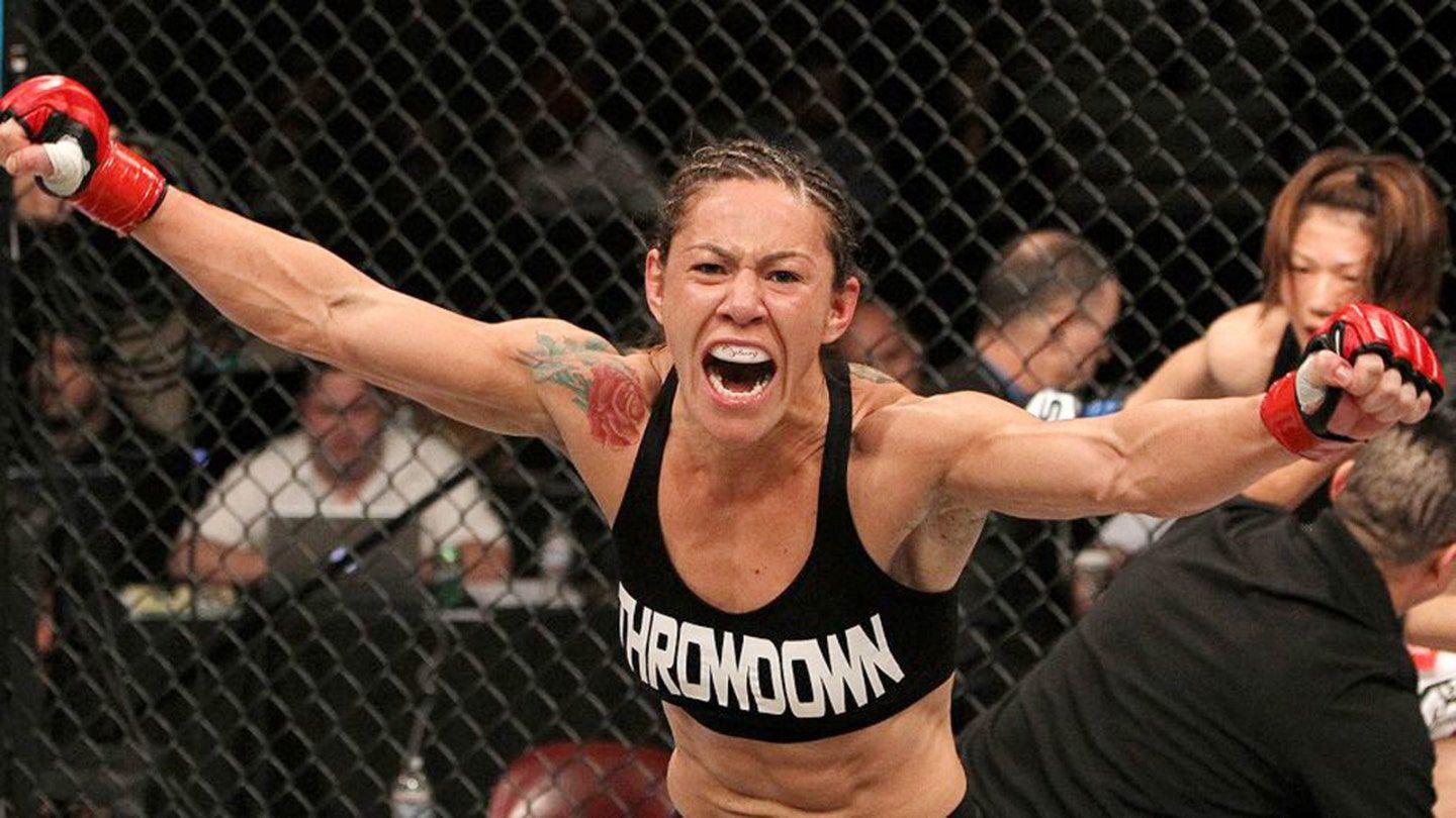 Cyborg celebrates after defeating Hiroko Yamanaka in less than 20 seconds. Credits to: Mark J Rebilas-USA Presswire