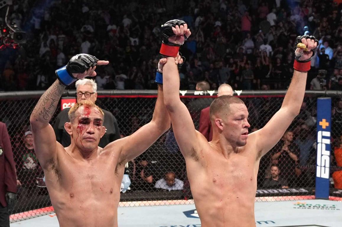 Tony Ferguson and Nate Diaz after their bout at UFC 279. Credits to: Jeff Botari - Zuffa LLC.