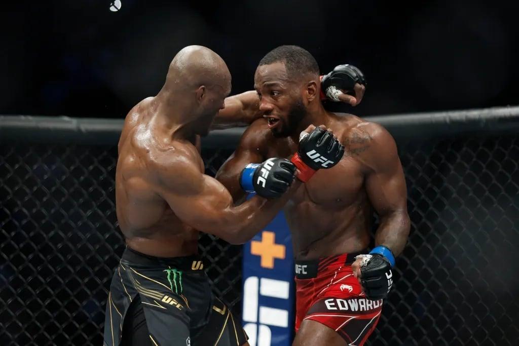 Leon Edwards battling with Kamaru Usman in their rematch. Credits to: Jeffrey Swinger - USA TODAY Sports.