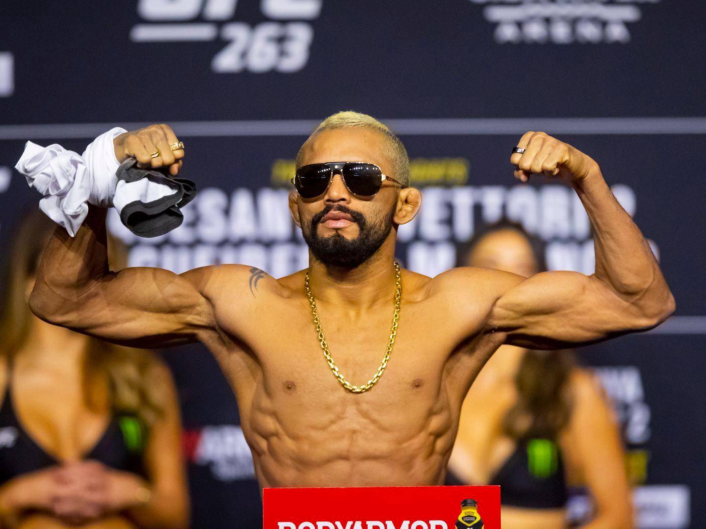 Deiveson Figueiredo weighs in at UFC 263. Credit to: MMA Fighting.