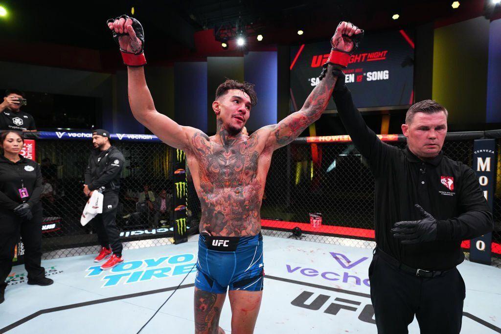 Andre Fili reacts after narrowly defeating Bill Algeo by Split Decision. Credits to: Chris Unger-Zuffa LLC
