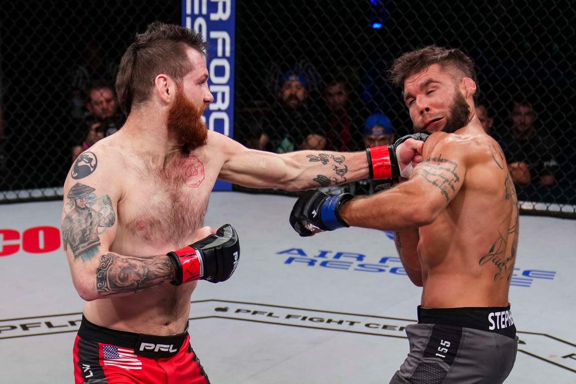 Clay Collard landing a left hand agaisnt Jeremy Stephens. (Professional Fighters League)