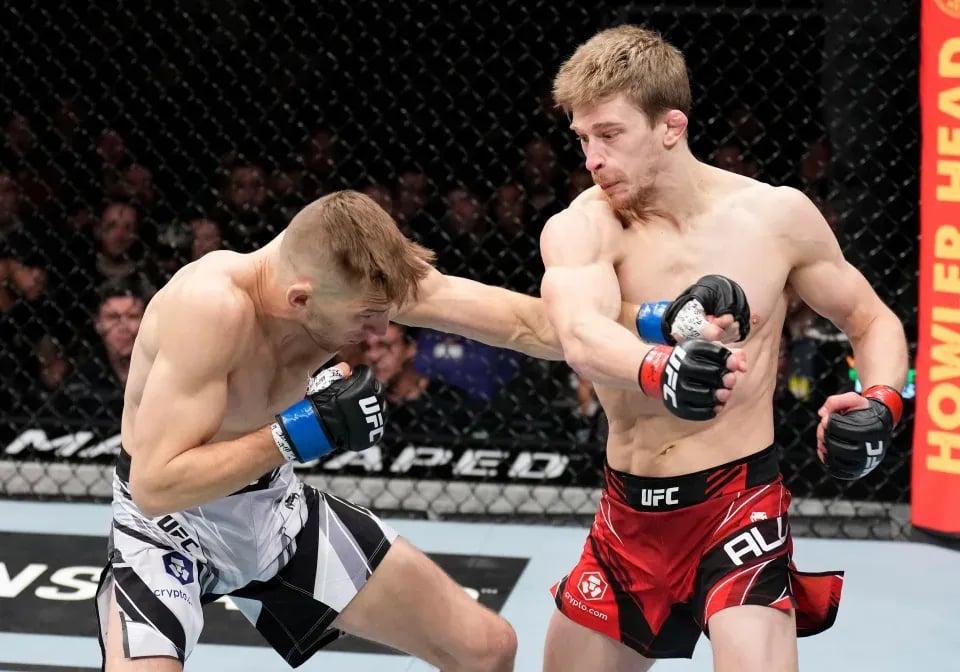 Arnold Allen scored the biggest win of his career with a TKO win over Dan Hooker. Credit:  Chris Unger/Zuffa LLC