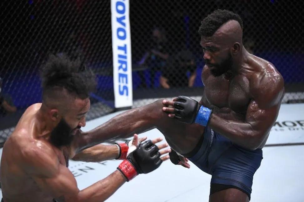 Kasanganay finally made it into the UFC after winning for a second time on Contender Series, this time against Anthony Adams. Photo by South China Morning Post.