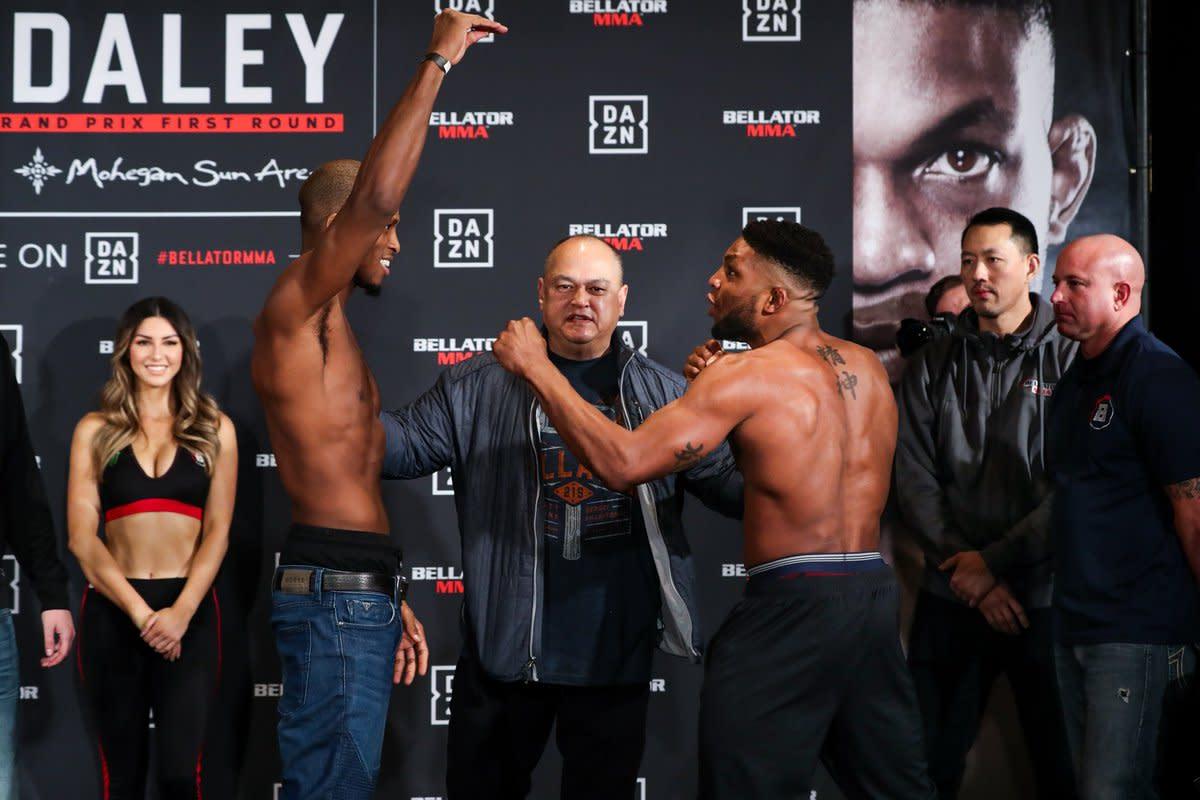 Michael Page faces off with Paul Daley. Credit: Wrestling Observer.