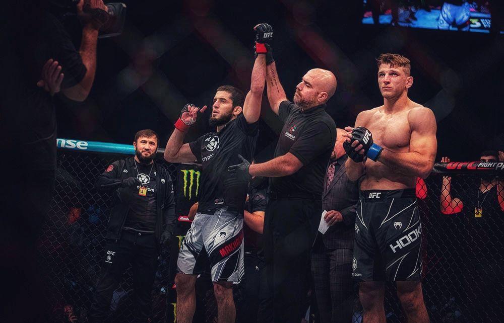 Islam Makhachev gets his hand raised at UFC 267. Credits to: Craig Kidwell MMA Junkie
