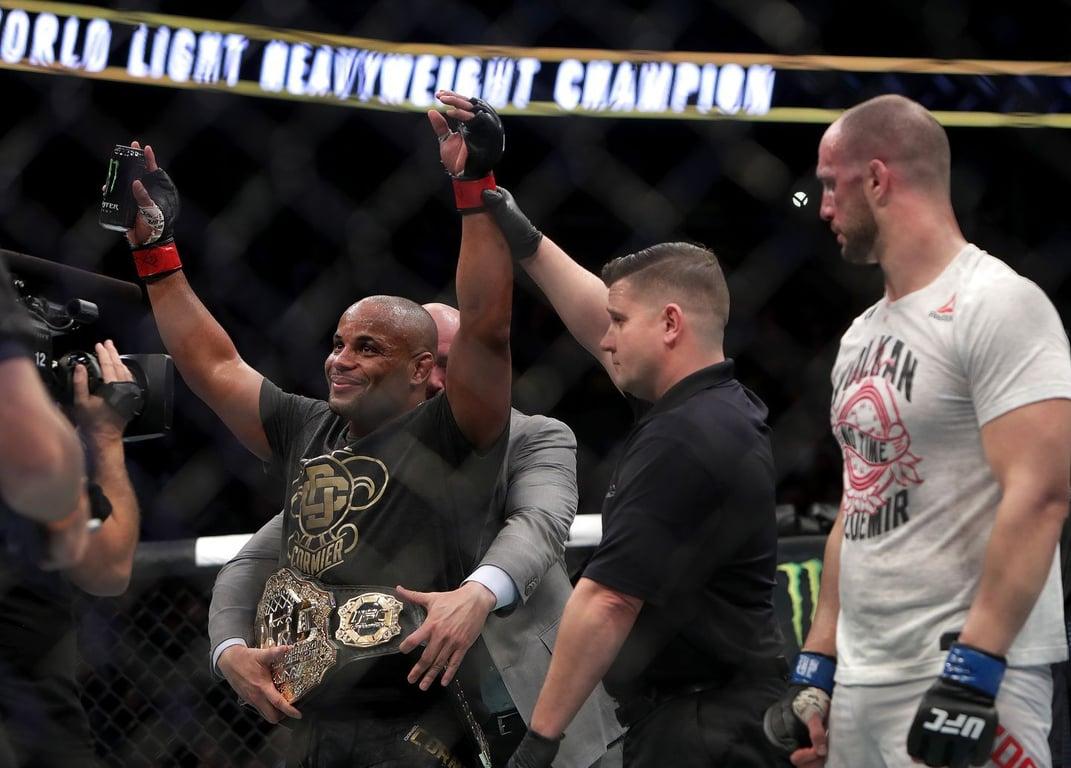 Daniel Cormier after defending his Light Heavyweight title against Volkan Oezdemir. Credits to: Barry Chin-Globe Staff