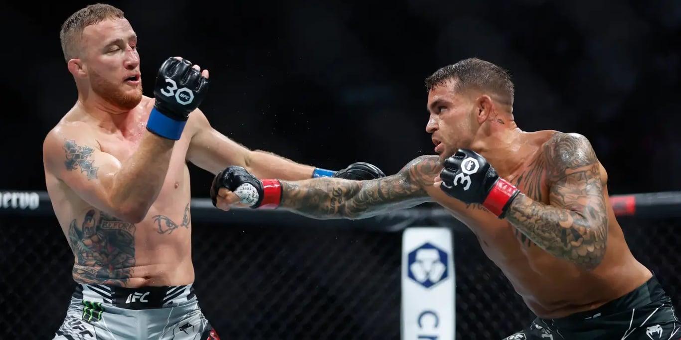 Dustin Poirier facing Justin Gaethje in his last fight. Credits to: Jeff Swinger - USA TODAY Sports.