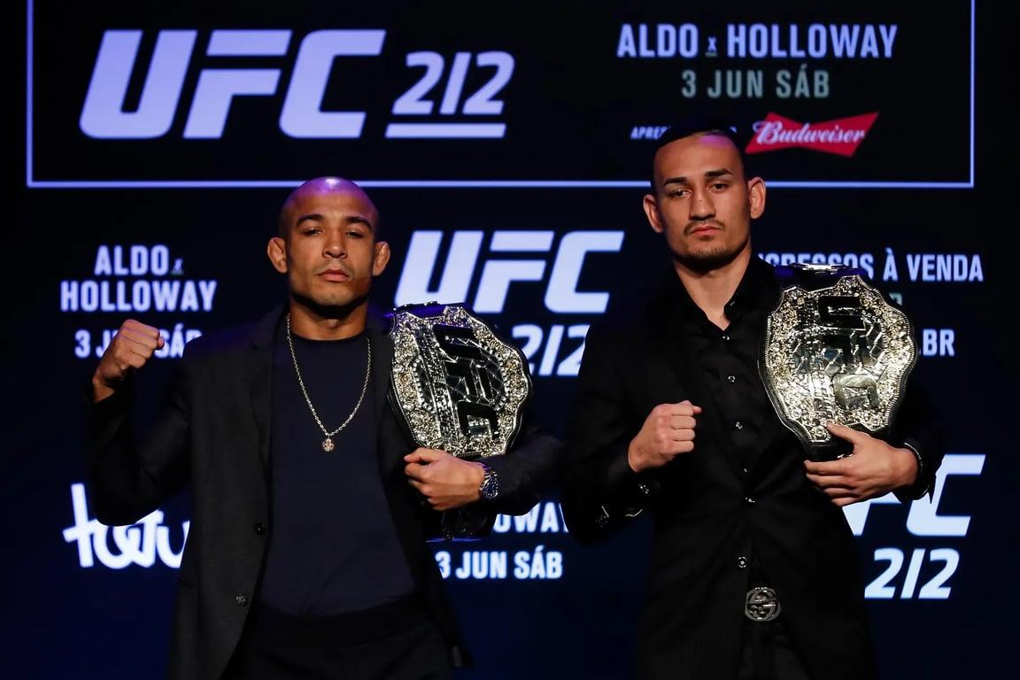 Jose Aldo and Max Holloway at a press conference in Rio de Janeiro, Brazil. (Buda Mendes - Getty Images)
