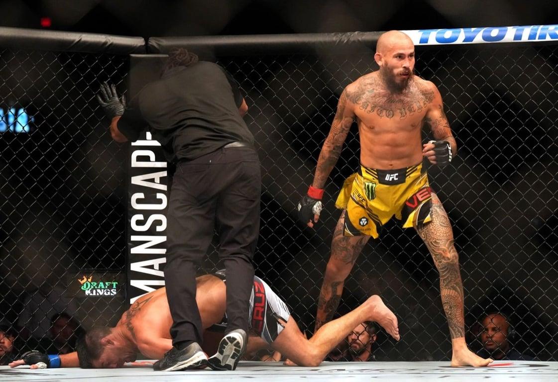 Chito Vera knocks out Dominick Cruz at UFC San Diego. Credits to: Joe Camporeale-USA TODAY Sports