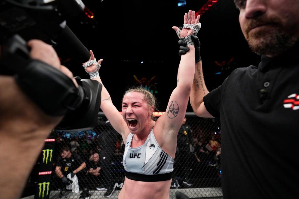 Molly McCann is ecstatic after her victory against Luana Carolina. Credits to: Zuffa LLC